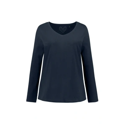 Abbildung von Ulla Popken GRÖSSEN BIS Basic Vausschnitt Reine Langarmshirt, Damen, Größe: 46/48, Navy blue