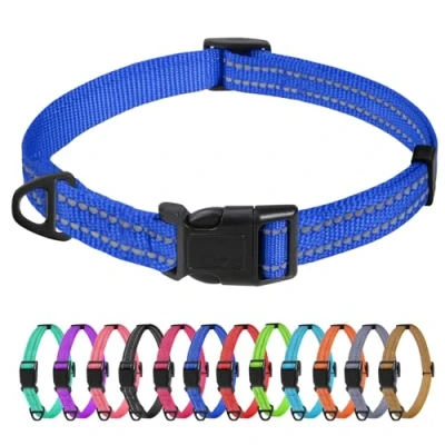 Abbildung von TagME Nylon Hundehalsband, Verstellbares Reflektierendes Hundehalsband mit Sicherheitsschnalle für Extra Kleine Hund, Dunkelblau, 1.5cm Breite