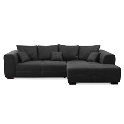 Abbildung von CAVADORE Ecksofa Mavericco inkl. Kissen / XXL Eckcouch im modernen Design Longchair rechts 285 x 69 170 Lederoptik dunkelgrau