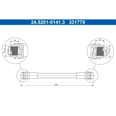 Abbildung von ATE 24.5201 0141.3 Bremsschläuche 165mm VOLKSWAGEN: Golf 4 Schrägheck, Variant, Polo IV AUDI: A3 TT Coupe, Roadster