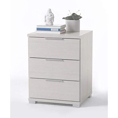 Abbildung von Universal Nachttisch in Pinie Weiß Optik Moderner Nachtschrank mit drei Schubladen für Ihr Boxspringbett 46 x 61 42 cm (B/H/T)