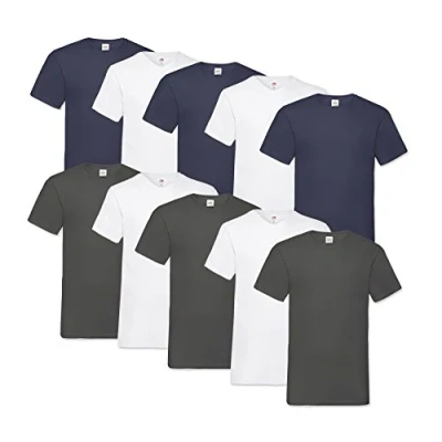 Abbildung von Fruit of the Loom 10 T Shirts V Neck M L XL XXL Ausschnitt Diverse Farben auswählbar (M, 4Weiß/3Anthrazit/3Navy)