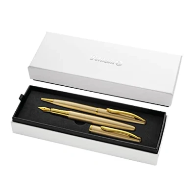 Abbildung von Pelikan Drehkugelschreiber Jazz Noble Kugelschreiber Füller Geschenke Set Gold Gelb