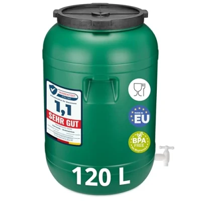 Abbildung von Garronda Weithalsfass 120 Liter Futtertonne mit Deckel ohne Dichtung BPA freier HDPE Futterbehälter für Wasser, Lagerung, Tierfutter, Sauerkraut und Gurken GD 0142