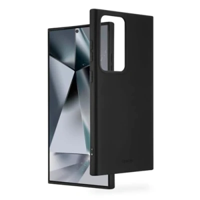 Abbildung von Hama Hülle für Samsung Galaxy S24 Ultra (Handyhülle, stoßfest, kratzfest, elegante Schutzhülle Rückseite, weich, slim, softe Oberfläche, Wireless Charging kompatibel) schwarz