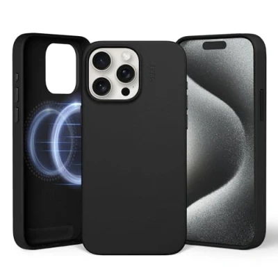 Abbildung von MOFT Magnetische Hülle für iPhone 15 Pro Max Kompatibel mit MagSafe, MOVAS Vegane Lederhülle, Weiches Berührungsgefühl, Farbbeständigkeit, Kratz &amp; Schmutzabweisend, Leicht zu Reinigen, Jet Black