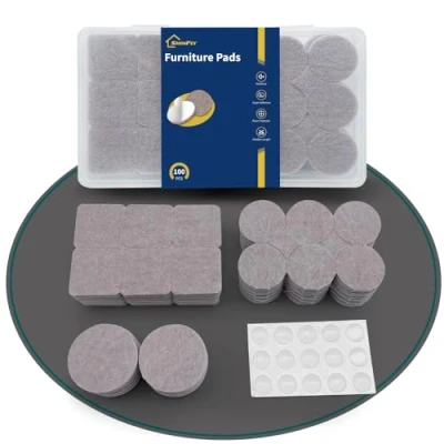 Abbildung von shinfly Filzgleiter Selbstklebend Premium 100 Stück (Grau), Filz mit Gummipuffer, 5mm Dicke für Stühle, Möbelgleiter Chwere Möbel