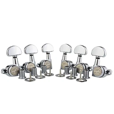 Abbildung von Guyker 6Pcs Guitar Locking Tuners (3L + 3R Handed) 1:21 Lock String Tuning Key Pegs Machine Heads with Half Circle Handle Replacement for LP SG Style Electric, Folk or Acoustic Guitars Chrome
