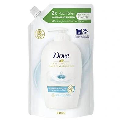 Abbildung von 10x Dove Care &amp; Protect Flüssigseife/Hand Waschlotion im Nachfüllbeutel /mit antibakteriellem Effekt 500ml
