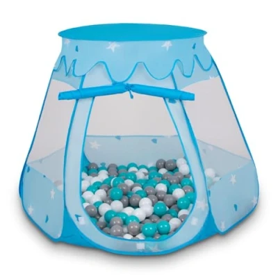 Abbildung von Selonis Baby Spielzelt Mit Plastikbällen Zelt 105X90cm/100 Bälle Plastikkugel Kinder, Blau:Grau Weiß Türkis