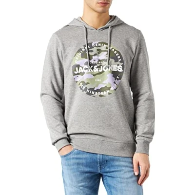 Abbildung von JACK&amp;JONES Men&#039;s JJPETE Shape Sweat Hood Kapuzenpullover, Light Grey Melange, XXL
