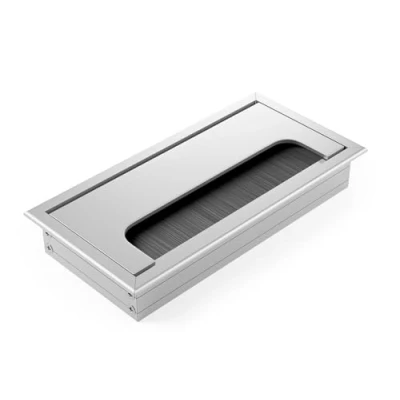 Abbildung von ATM® Schreibtisch Kabeldurchführung Aluminium mit integrierter Bürste und Klappe Für Ordnung Übersicht am Arbeitsplatz Rechteckig (Silber, 80 x 160 mm)