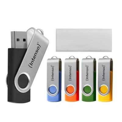 Abbildung von Intenso Office Line USB Stick 5X 64 GB Super Speed A 3.2 Speicherstick mit bis zu 70 MB/s 5 Farben Metallbügel &amp; Beschriftungsetiketten