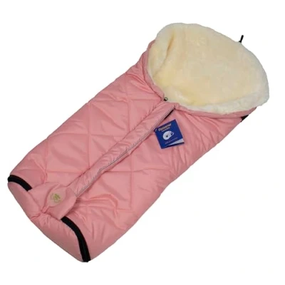 Abbildung von Reissner Lammfelle Merino Lammfell Baby Fußsack ESKIMO Mumienform mit Reißverschluss für Kinderwagen Buggy &amp; Stroller rosa