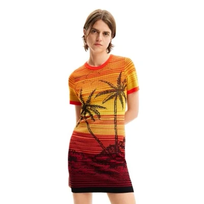 Abbildung von Desigual PALM TREE Dress Etuikleid, Damen, Größe: Large, Orange