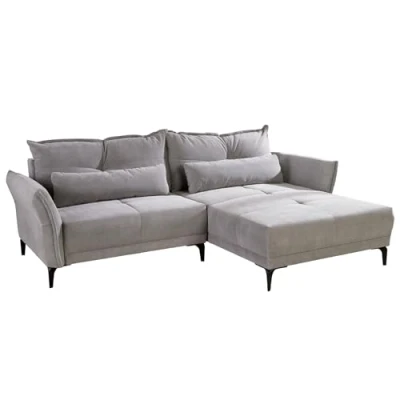 Abbildung von Riess Ambiente Modernes Ecksofa DESIGNO 250cm grau Cord Wohnlandschaft Couch inklusive Kissen Metallfüße L Sofa Eckcouch Cordsofa Cordcouch