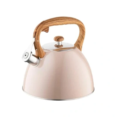 Abbildung von FLORINA Wasserkessel (2,5 l) I Edelstahl Teekessel FRANK Flötenkessel mit Holzgriff Automatischer Pfiff Wasserkocher für Induktionsherd, Gasherd und Elektroherd Farbe: braun matt