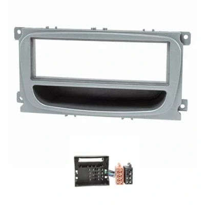Abbildung von tomzz Audio 2415 049 Radioblende Set kompatibel mit Ford Focus 2 Mondeo S Max C Galaxy Kuga Silber Ablagefach Quadlockadapter ISO