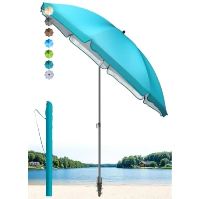 Abbildung von 4smile Sonnenschirm Strand SunnyJoy, Türkis UPF 50+ Strandschirm Ø 180 cm, sicherer Sonnenschutz Strand, windfest stabil mit Schutzhülle