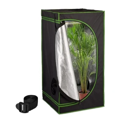 Abbildung von Relaxdays Growzelt, HxBxT: 120x60x60 cm, reflektierende Innenfolie, lichtundurchlässig, Indoor Zuchtzelt, schwarz/grün