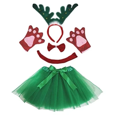Abbildung von Petitebelle 3D Stirnband Bowtie Schwanz Handschuhe Tutu 5pc Mädchen Kostüm Einheitsgröße Gruen Ring Reindeer