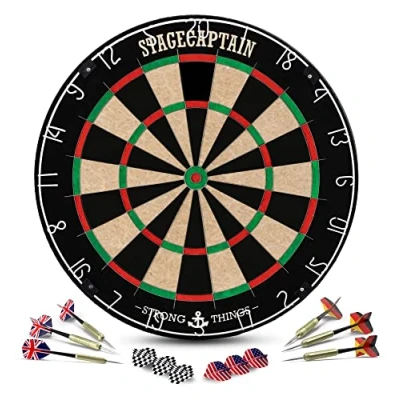 Abbildung von Stagecaptain Dartscheibe DBS 1715 BullsEye Pro, (Dartboard Set, 18 tlg., inkl. 6 Dartpfeilen und 12 Flights), Steeldartscheibe aus Sisal mit dünnen Drähten