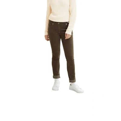 Abbildung von TOM TAILOR Damen Alexa Slim Samthose 1034190, 18123 Tarmac Khaki, 32W / 30L