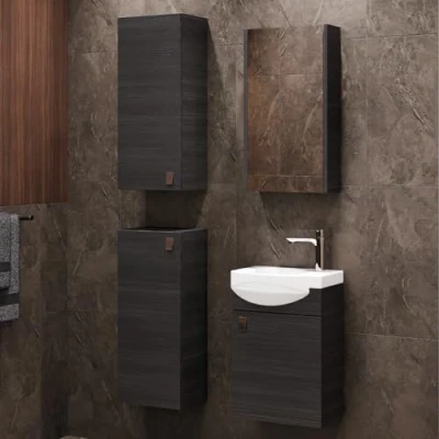 Abbildung von Planetmöbel Badmöbel Set Waschtischunterschrank 40 cm mit Spiegelschrank und 2x Midischrank 32, (Komplett Set, 5 St)