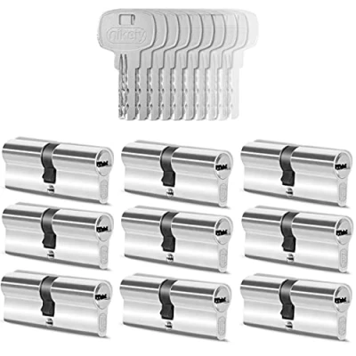 Abbildung von GERCAR 9x Schließzylinder gleichschließend 9 Profilzylinder 30/30 inkl. 45 Schlüssel 60 mm Doppelzylinder Türschloss Zylinderschloss gleichschliessendes 9er Set Länge: 60mm, A:30 B:30