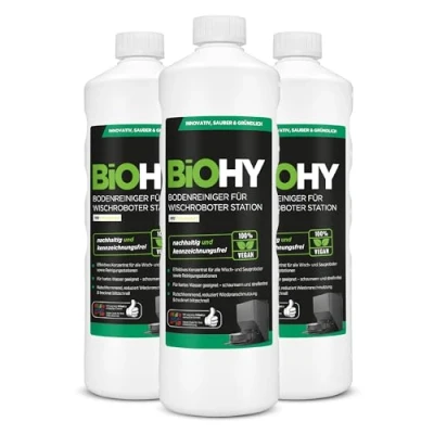 Abbildung von BiOHY Bodenreiniger Für Wischroboter Station mit Frischeduft (3 x 1 Liter) Reinigungsmittel Konzentrat alle Wisch &amp; Saugroboter Nass Funktion Schaumarm Streifenfrei Böden