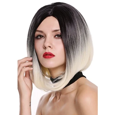 Abbildung von WIG ME UP ZM 1691 613R1B Perücke Damenperücke Longbob Bob kurz glatt sexy schwarz platinblond Ombre Mix Mittelscheitel