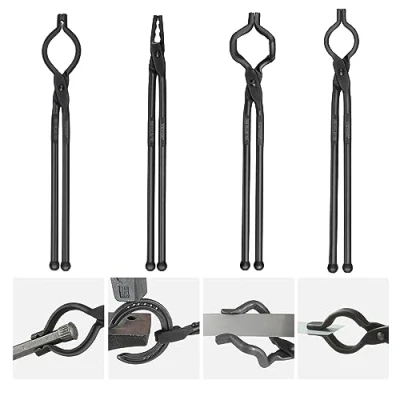 Abbildung von VEVOR Schmiedezange Set, V Bit, Wolf, ZV, Greifzange 4 Stk. Kohlenstoffstahl Schmiedezange, 465 x 60 19 mm / 461 68 18 458 38 19,0 463 78 52,3 mm, mit Verlängertem Griff