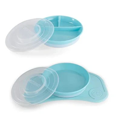 Abbildung von Twistshake Babygeschirrset Mini + Geteilter Teller Baby Saugteller Platzset (31x17cm) BPA Frei Esslernteller Blau