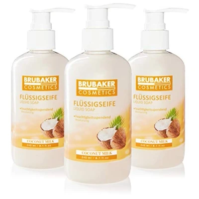 Abbildung von BRUBAKER Cosmetics 3er Pack Handwaschlotion Flüssigseife Kokosnuss 3 x 240 ml im praktischen Spender reinigt sanft und spendet Feuchtigkeit für hygienisch saubere Hände