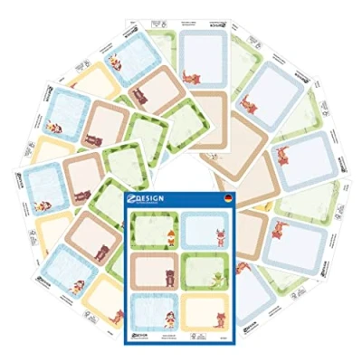 Abbildung von AVERY Zweckform Set Schuletiketten 50 Stück (bunte Klebeetiketten für Hefte, Schule, Boxen, Bücher &amp; Co., verschiedene Formate, selbstklebend, beschriftbar, Buchetiketten, Heftaufkleber) Art. 51032