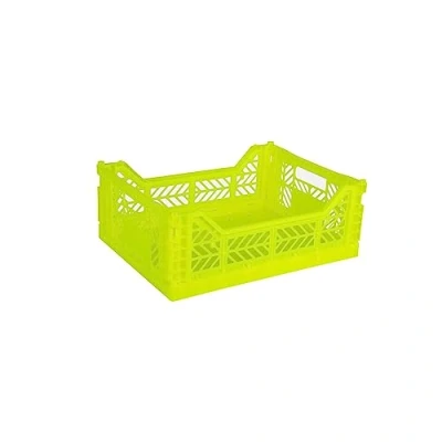 Abbildung von Ay Kasa Klappkiste, stabile Faltkiste aus Kunststoff, stapelbar, Neon Yellow, Midi (40x30x14cm)