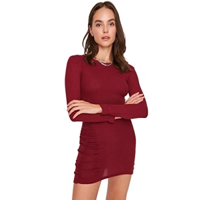 Abbildung von Trendyol Damen Figurbetontes Damenkleid mit Rundhalsausschnitt Kleid, Braun, 40