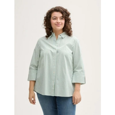 Abbildung von TOM Tailor PLUS SIZE MIT Streifenmuster Hemdbluse, Damen, Größe: 50, Mid green white stripe