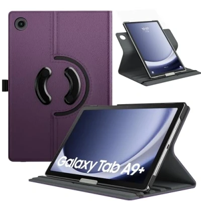 Abbildung von TiMOVO Drehbar Hülle Kompatibel mit Samsung Galaxy Tab A9+/A9 Plus 11 Zoll 2023 SM X210/X216/X218, 90 Grad Ständer Hülle, Auto Schlaf/Aufwach Schutzhülle für A9+ Tablet,Violett
