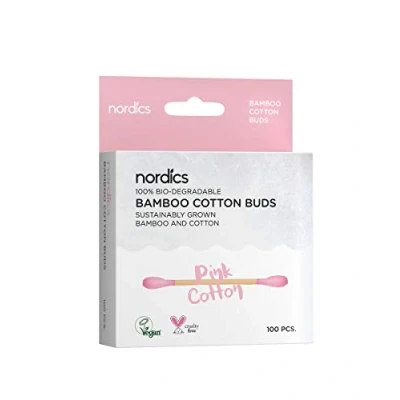 Abbildung von Nordics Organic Care Bio Kosmetikstäbchen Bambus mit Baumwolle pink, 40 g