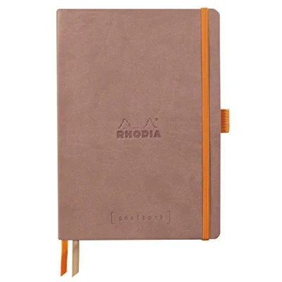 Abbildung von Rhodia 117802C Notizheft Softcover Rhodiarama Goalbook DIN A5 (14,8x21 cm), 120 Blatt, DOT, 2 Lesezeichenbänder, Gummizugverschluss, Cover aus Kunstleder Roseholz, 1 Stück