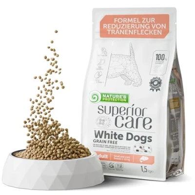 Abbildung von Nature&#039;s Protection Superior Care Hundefutter trocken Getreidefrei Hypoallergen für Ausgewachsene, Aller Kleine Und Mini Rassen mit Lachs, Entfernt Braune Tränenflecken 1.5kg