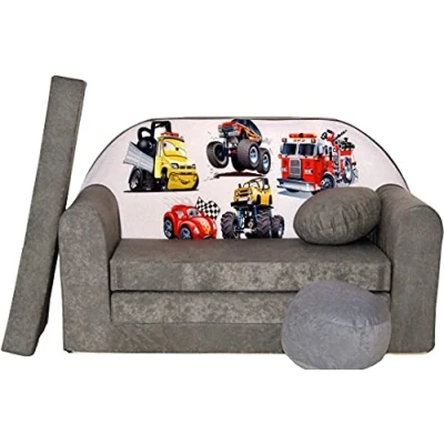 Abbildung von Pro Cosmo Kindersofa Bettfunktion 3in1 Sofa + Gratis Polsterhocker und Kissen Kindermöbel Set A14