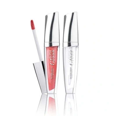Abbildung von Deborah Milano Set Makeup Super Gloss Lipgloss, N.05 Pearly Coral und N.01 Transparent, Volumengebender glänzender Lipgloss mit Hyaluronsäure, verleiht weiche, glatte hydratisierte Lippen, 4,5