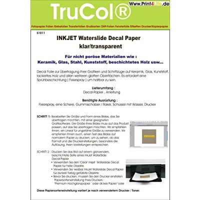 Abbildung von 5 Blatt Inkjet Tintenstrahl Wasserschiebefolie Decal Papier Transfer Folie DIN A4 transparent wasserabschiebefolie transferfolie transferpapier