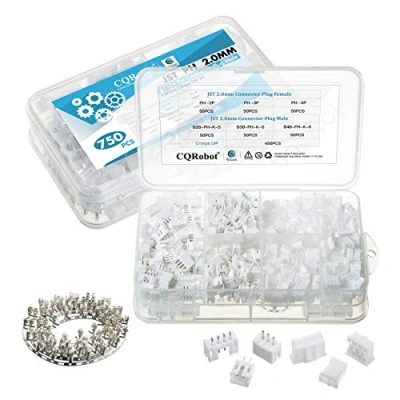 Abbildung von CQRobot JST PH 2,0 mm Tonhöhe 2 Polige/3 Polige/4 Polige Steckverbinder IC Männlich Stecker, Weiblich Buchsengehäuse und T Crimp Klemme.150 Sätze/750 Teile Kabel Platine Adapterkabelbaugruppe.
