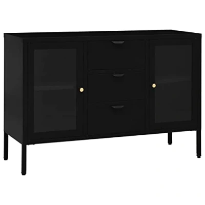 Abbildung von vidaXL Sideboard Kommode Anrichte Schrank Beistellschrank Mehrzweckschrank Standschrank Bücherschrank Lagerschrank Schwarz 105x35x70cm Stahl Hartglas