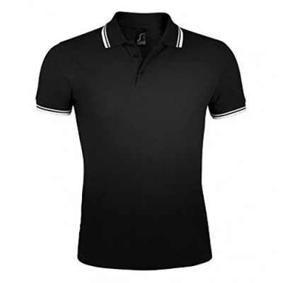 Abbildung von SOLS Mens Pasadena Tipped Short Sleeve Pique Polo Shirt (Schwarz/Weiß)