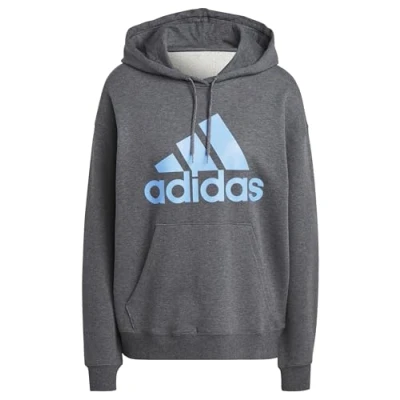 Abbildung von adidas Damen Essentials Big Logo Kapuzenpullover, Dark Grey Heather/Blue Fusion, XS