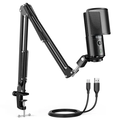 Abbildung von FIFINE USB Microphone Kit with Mute Button, Podcast Boom Arm Stand for PC Computer, Studio Condenser Mic Streaming Recording Vocal VoiceOver T669PRO1